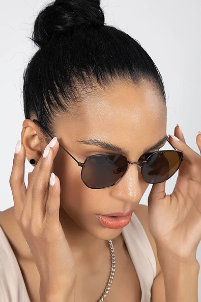 Petra Hexagon Beşgen Kahverengi Kadın Güneş Gözlüğü - Resim 2