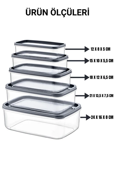 5'li Dikdörtgen Şeffaf Saklama Kabı Seti - 3
