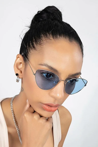 Metal Çerçeve Cateye Mavi Kadın Güneş Gözlüğü ürün görseli