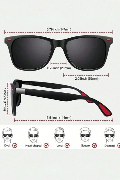 Polarize Lens Kırmızı Detaylı Siyah Wayfarer Erkek Güneş Gözlüğü - 3