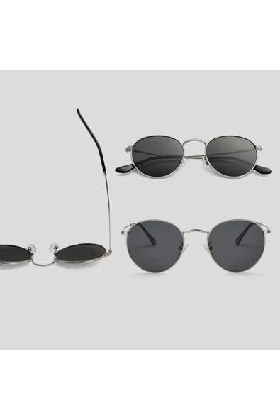 Round Metal Rose-Siyah Yuvarlak Erkek Güneş Gözlüğü - Resim 2