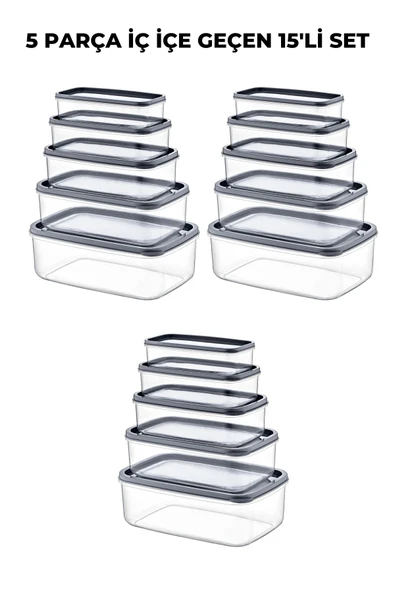 15'lİ Dikdörtgen Şeffaf Saklama Kabı Seti - 3