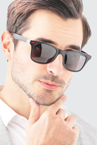 Polarize Lens Kırmızı Detaylı Siyah Wayfarer Erkek Güneş Gözlüğü - 2