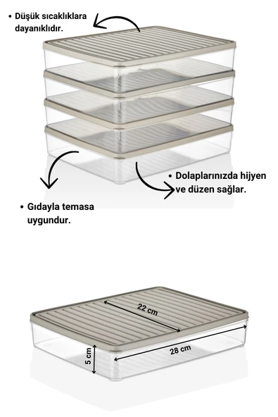 Buzdolabı Ve Mikrodalga Saklama Kabı - Bej Buzdolabı Organizeri 4x2800ml - 2