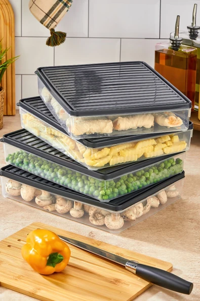 Buzdolabı Ve Mikrodalga Saklama Kabı - Gri Buzdolabı Organizeri 4x2800ml - 3