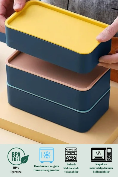 3’Lü Bölmeli Saklama Kabı seti- Beslenme Yemek Kutusu Lunch Box - 2