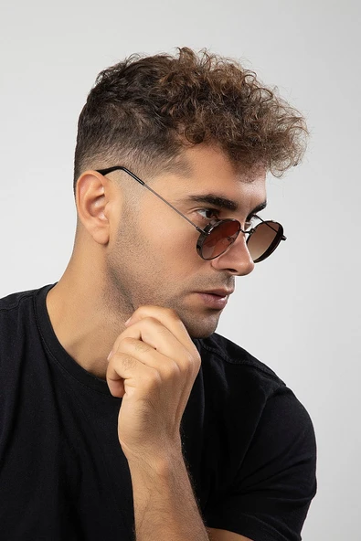 Siperlikli Round Metal Erkek Güneş Gözlüğü - Resim 2