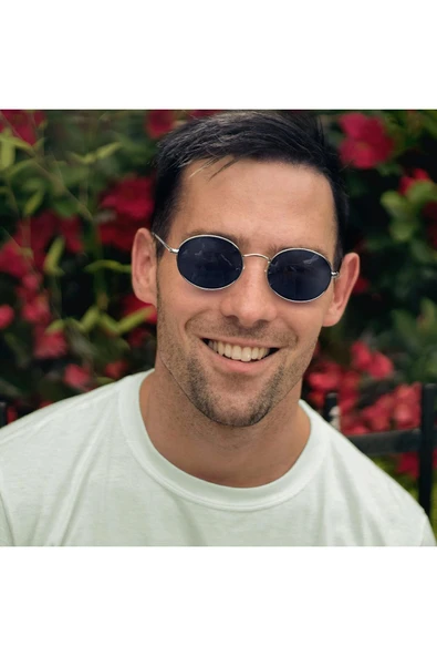 Dass Oval Metal Çerçeve Gümüş- Siyah Erkek Güneş Gözlüğü - Resim 3