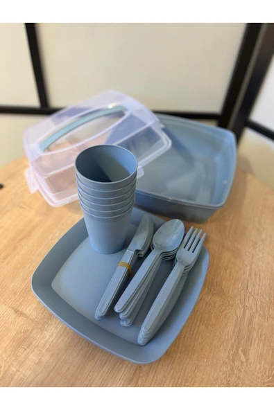 HOME Mavi 31 Parça Piknik Seti (6 Bardak, 6 Çatal, 6 Bıçak, 6 Tabak, 6 Kaşık, 1 Taşıma Çantası) - 3