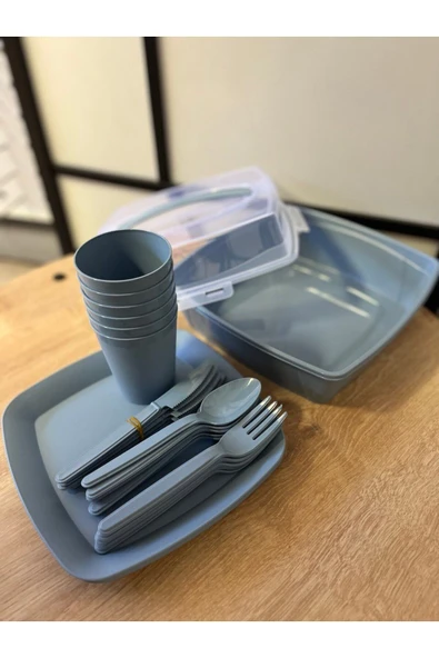 HOME Mavi 31 Parça Piknik Seti (6 Bardak, 6 Çatal, 6 Bıçak, 6 Tabak, 6 Kaşık, 1 Taşıma Çantası) - 2