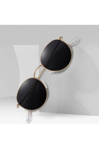 Round Metal Gold-Siyah Yuvarlak Kadın Güneş Gözlüğü - Resim 2