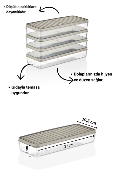 Buzdolabı Ve Mikrodalga Saklama Kabı - Bej Buzdolabı Organizeri 4x 1000ml - 2