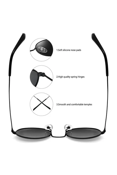Dass Oval Metal Çerçeve Siyah Erkek Güneş Gözlüğü - 2