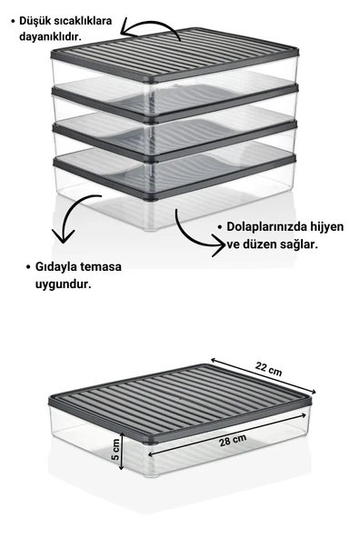 Buzdolabı Ve Mikrodalga Saklama Kabı - Gri Buzdolabı Organizeri 4x2800ml - 2