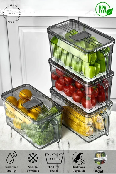 4 Adet Kulplu Buzdolabı Organizeri & Saklama Kabı & Düzenleyici