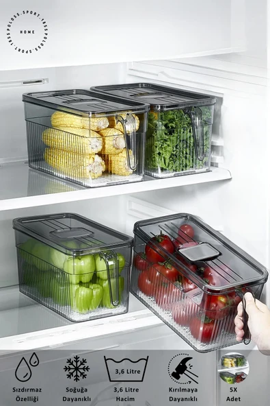 5 Adet Kulplu Buzdolabı Organizeri & Saklama Kabı & Düzenleyici 3,6 L - Resim 2