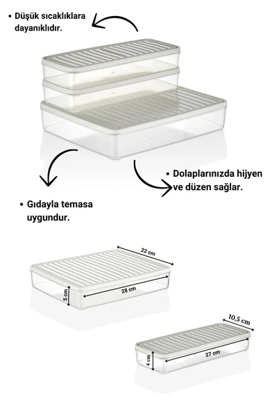 Buzdolabı Ve Mikrodalga Saklama Kabı/organizeri Beyaz 3 Adet (1X 2800ML- 2X 1000ML) - 2