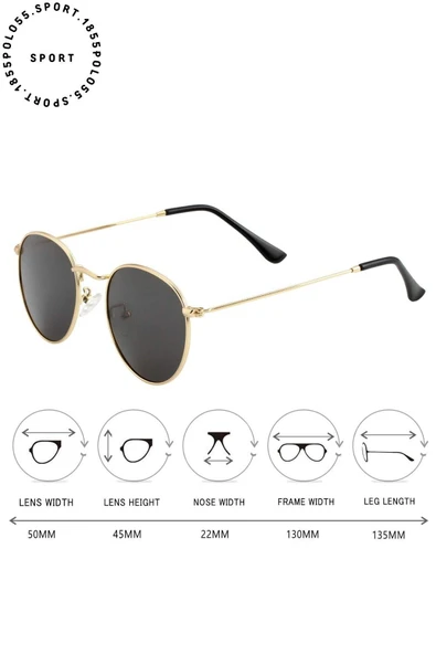 Round Metal Legend Gold Siyah Yuvarlak Kadın Güneş Gözlüğü - Resim 3