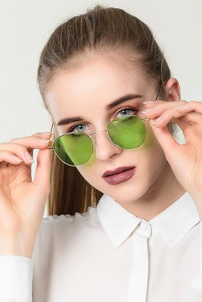 Round Metal Yeşil Yuvarlak Kadın Güneş Gözlüğü ürün görseli