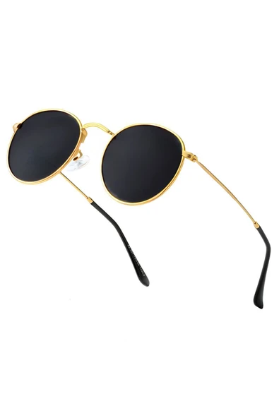 Round Metal Legend Gold Siyah Yuvarlak Kadın Güneş Gözlüğü - Resim 2