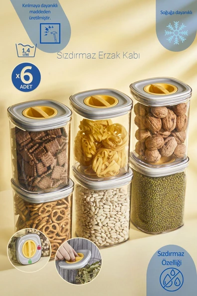 Vakumlu Kilitli Kapak 6 Adet 1400 ml Saklama Kabı