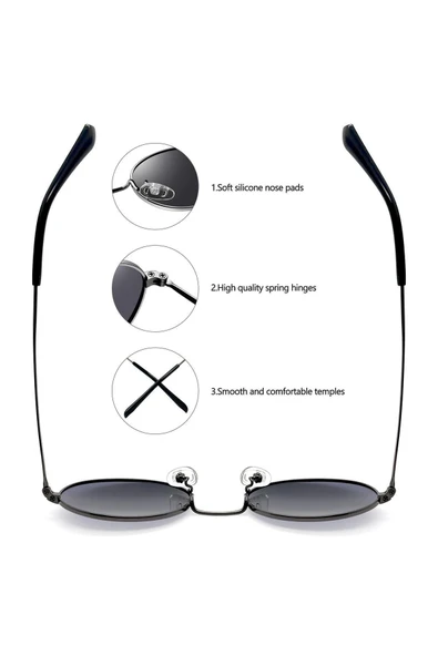 Dass Oval Metal Çerçeve Gümüş- Siyah Erkek Güneş Gözlüğü - Resim 2