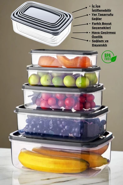 5'li Dikdörtgen Şeffaf Saklama Kabı Seti - 2