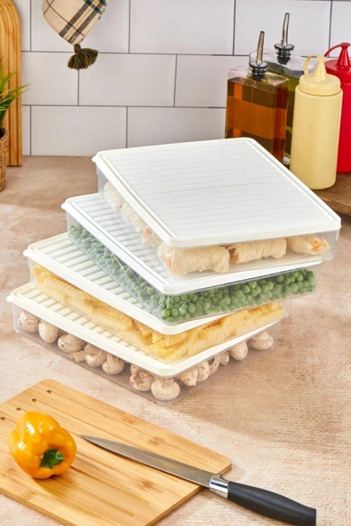 Buzdolabı Ve Mikrodalga Saklama Kabı - Beyaz Buzdolabı Organizeri 4x2800ml - 3