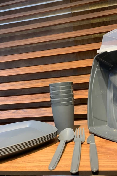 HOME Siyah 31 Parça Piknik Seti (6 Bardak, 6 Çatal, 6 Bıçak, 6 Tabak, 6 Kaşık, 1 Taşıma Çantası) - 2