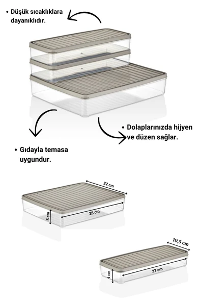 Buzdolabı Ve Mikrodalga Saklama Kabı/organizeri Bej 3 Adet (1X 2800ML- 2X 1000ML) - 2