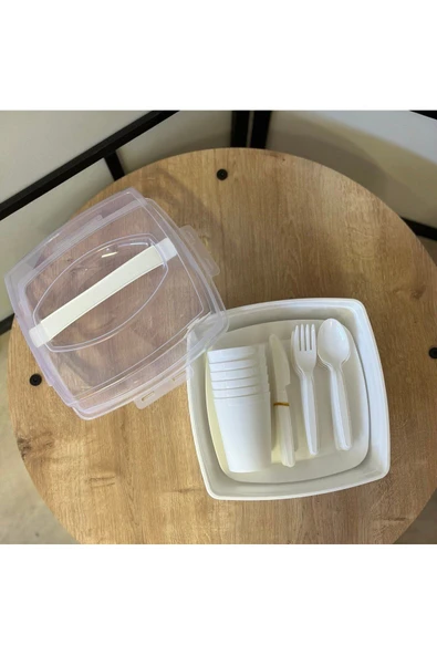 HOME Beyaz 31 Parça Piknik Seti (6 Bardak, 6 Çatal, 6 Bıçak, 6 Tabak, 6 Kaşık, 1 Taşıma Çantası) - 2