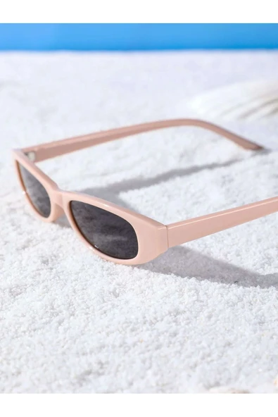 Bej Cat Eye Siyah Camlı Oval Kadın Güneş Gözlüğü - Resim 3