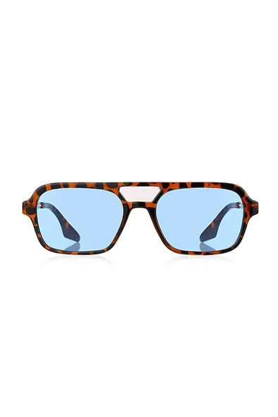 Leopard Çerçeve Mavi Lens Retro Tasarım Pilot Model Erkek Güneş Gözlüğü - Resim 3