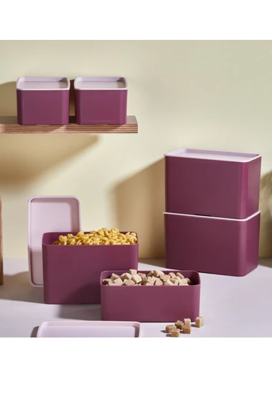 3'lü Erzak Bakliyat - Fuşya Meyve Ve Yemek Sızdırmaz Set Saklama Kabı Dolap Düzenleyici Organizer - 2