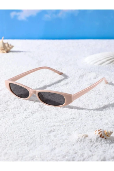 Bej Cat Eye Siyah Camlı Oval Kadın Güneş Gözlüğü - Resim 2