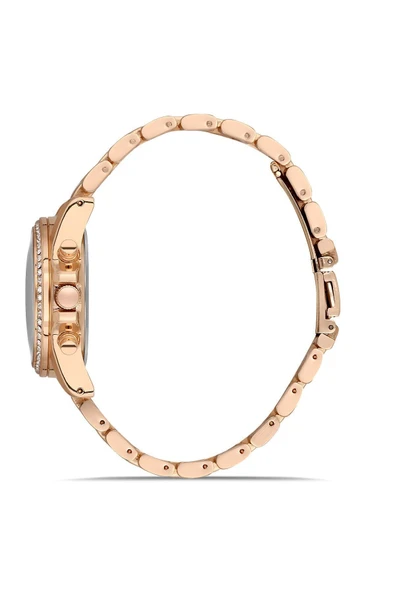 Taşlı Dekoratif Kadran Metal Kordon Rose Gold Kadın Kol Saati - 3