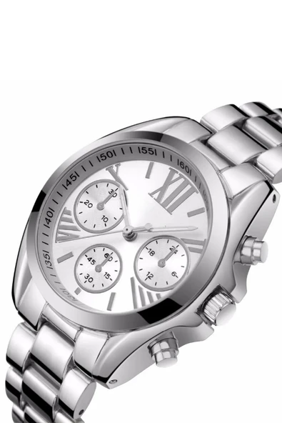 Dekoratif Kadranlı Gümüş Metal Kadın Kol Saati - 3