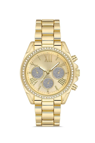 Taşlı Tasarım Dekoratif Kadran Şık Gold Kadın Kol Saati - 2