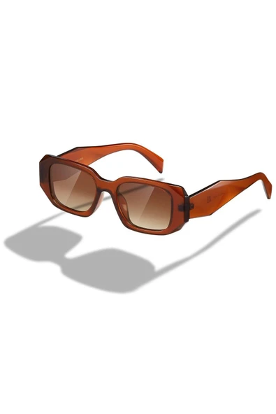 Kahverengi Retro Dikdörtgen Model Elmas Kesim Sap Güneş Gözlüğü