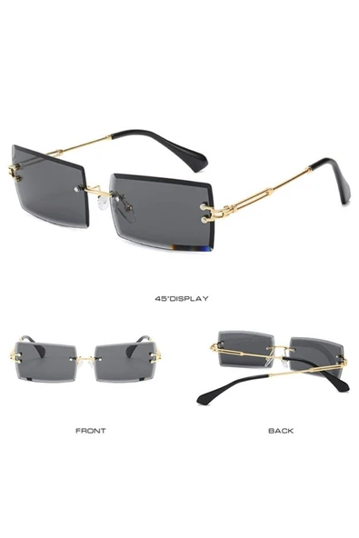 Çerçevesiz Kristal Kesim Dikdörtgen Siyah Kadın Güneş Gözlüğü - Resim 2