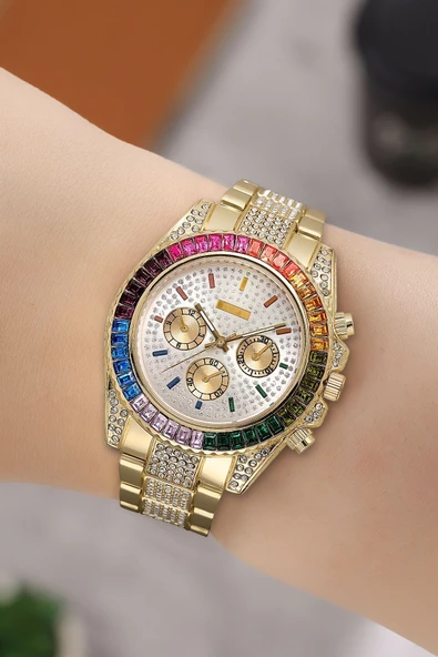 Renkli Tasarım Taşlı Kadın Kol Saati ürün görseli