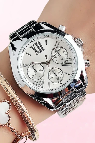 Dekoratif Kadranlı Gümüş Metal Kadın Kol Saati - 2