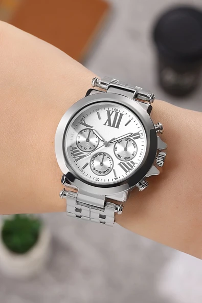 Dekoratif Göstergeli Gümüş Renkli Şık Kadın Kol Saati