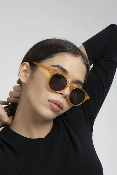 Turuncu Yuvarlak Kemik Kasa Kadın Güneş Gözlüğü ürün görseli
