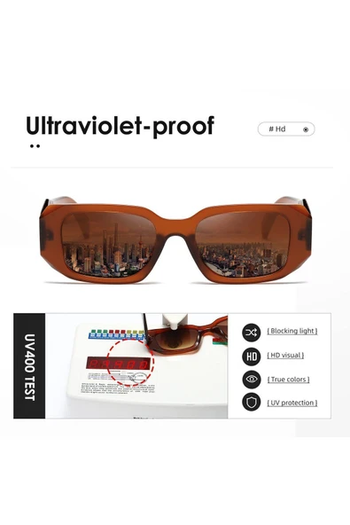 Kahverengi Retro Dikdörtgen Model Elmas Kesim Sap Güneş Gözlüğü - 3