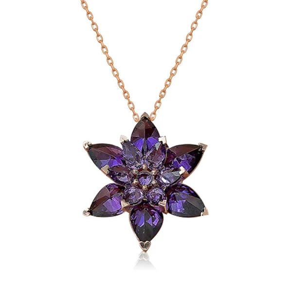 Gümüş Rose Mor Lotus Çiçeği Kolye  SL3531