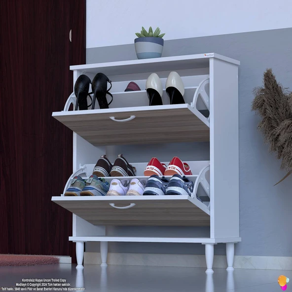 Modilayn UMAY Kapı Önü 72x90x25, 5 cm’ lik 2 Düşer Kapak 4 Göz Bölmeli Ayakkabılık - 3