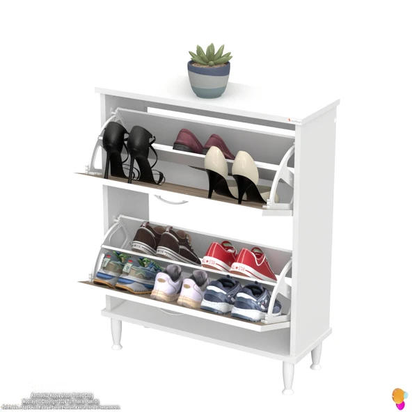 Modilayn UMAY Kapı Önü 72x90x25, 5 cm’ lik 2 Düşer Kapak 4 Göz Bölmeli Ayakkabılık - 5