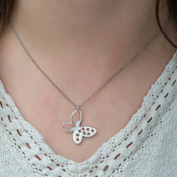 Gümüş Kelebek Bayan Kolye  SL3593 - Resim 2