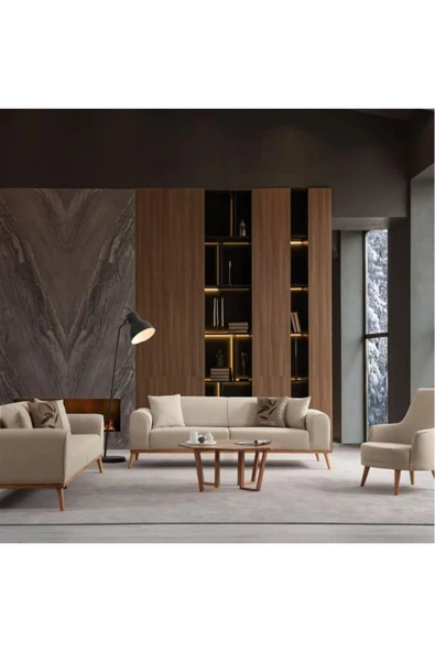Ak sofa Odessa Koltuk Takımı Sütlü Kahve 3+3+1